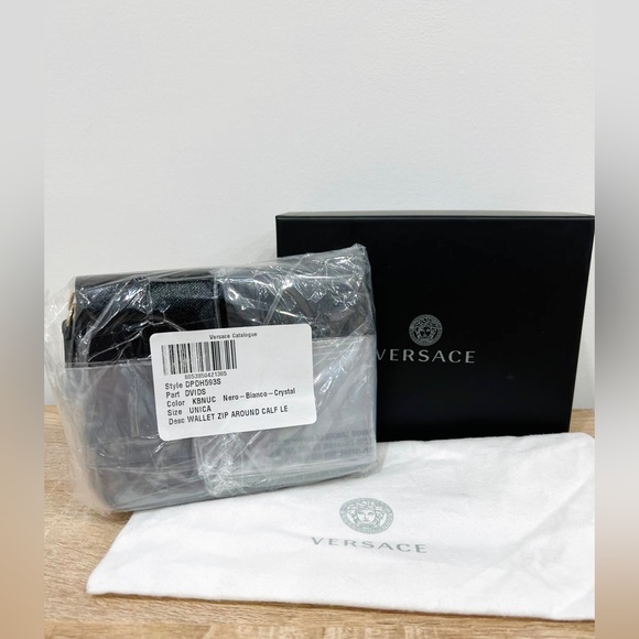 NWT Versace Black/white/pink Calf Leather Medium Zipper Wallet Made in Italy 593 - Picture 2 of 3